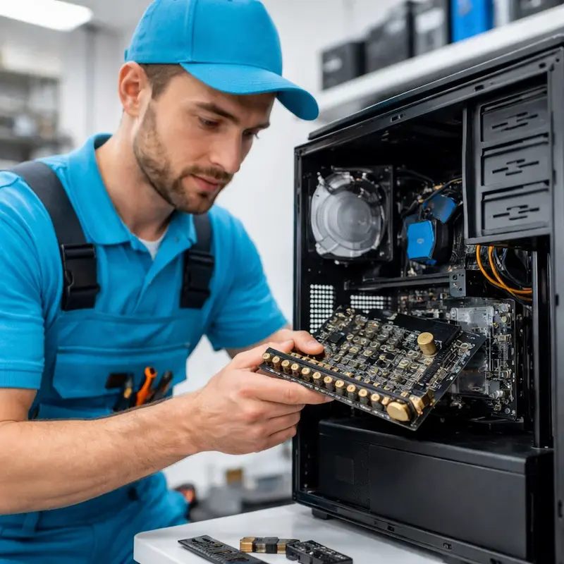 Мастер устанавливает звуковую карту на ПК в Орле